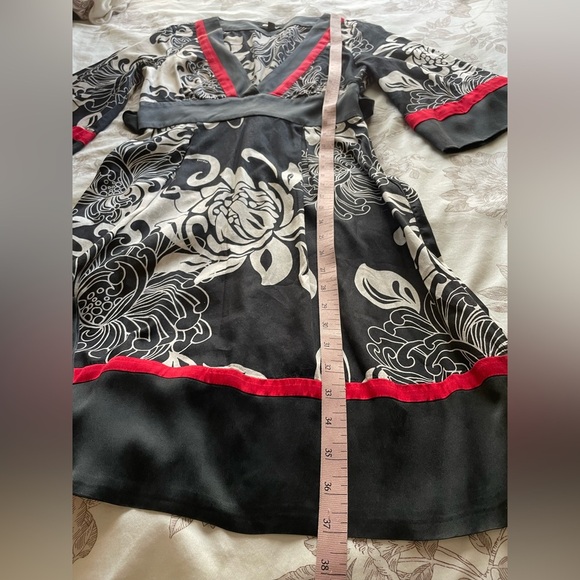 Bebe Vintage Silk Blend Red Black Y2K Plunge Babydoll Mini Dress Small Retro 70s - Picture 9 of 9